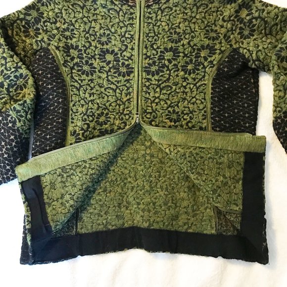 Icelandic Design zip-front cardigan sweater sz S olive green & black - Picture 2 of 7